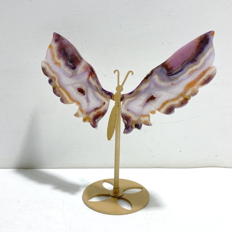 2 Pairs Sakura Flower Agate Butterfly Wing Carving With Stand - Wholesale Crystals