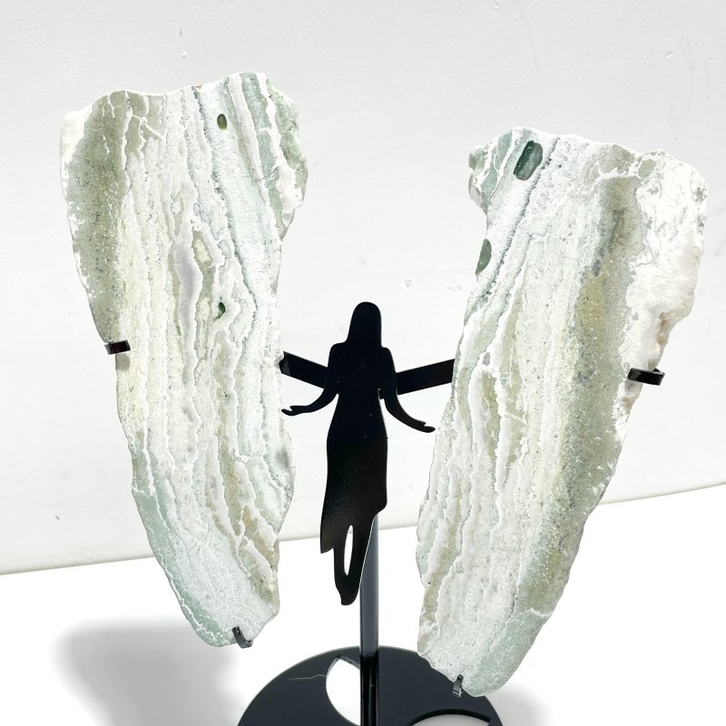 2 Pairs Stripe Moss Agate Slab Angel Wing With Stand - Wholesale Crystals