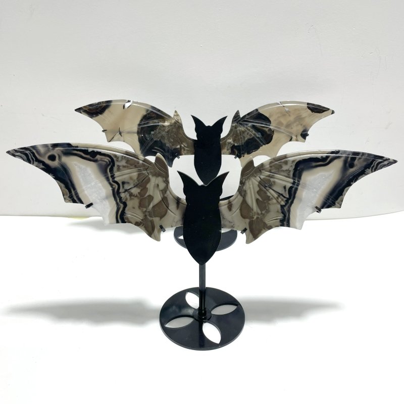 2 Pairs Volcano Agate Bat Wing With Stand (UV - Reactive) - Wholesale Crystals