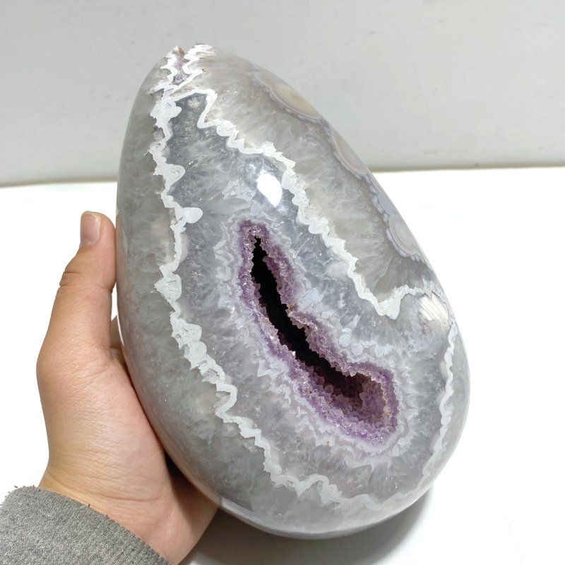 2 Pieces Amethyst Mixed Geode Agate Dinosaur Egg With Stand - Wholesale Crystals