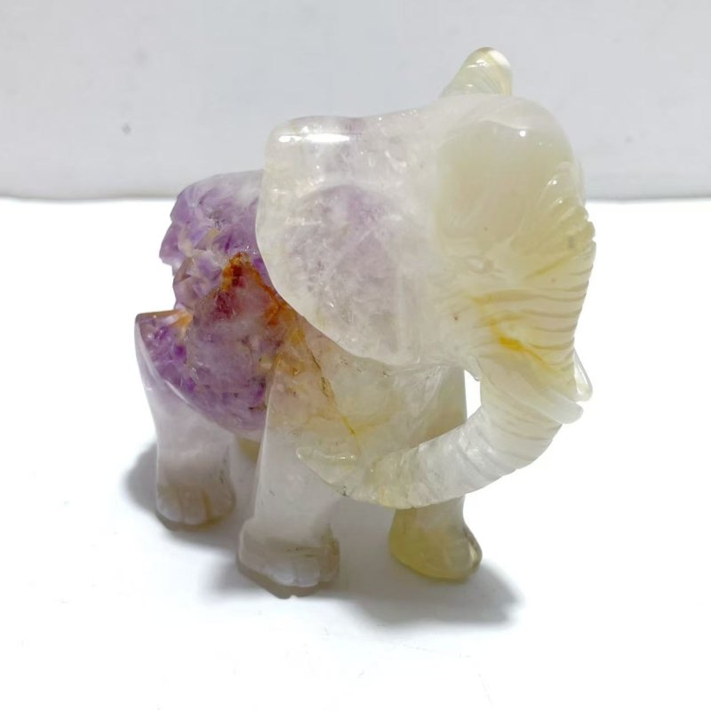 2 Pieces Amethyst Mixed Geode Druzy Agate Elephant Animal Carving A21 - Wholesale Crystals