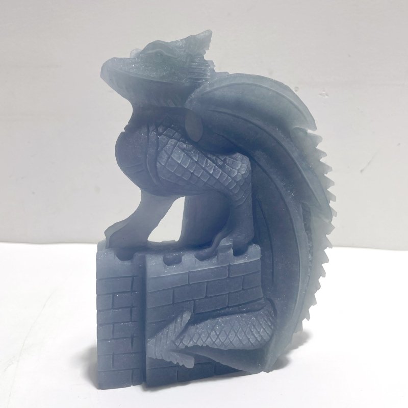 2 Pieces Beautiful Blue Angelite Flying Dragon Castle Carving - Wholesale Crystals