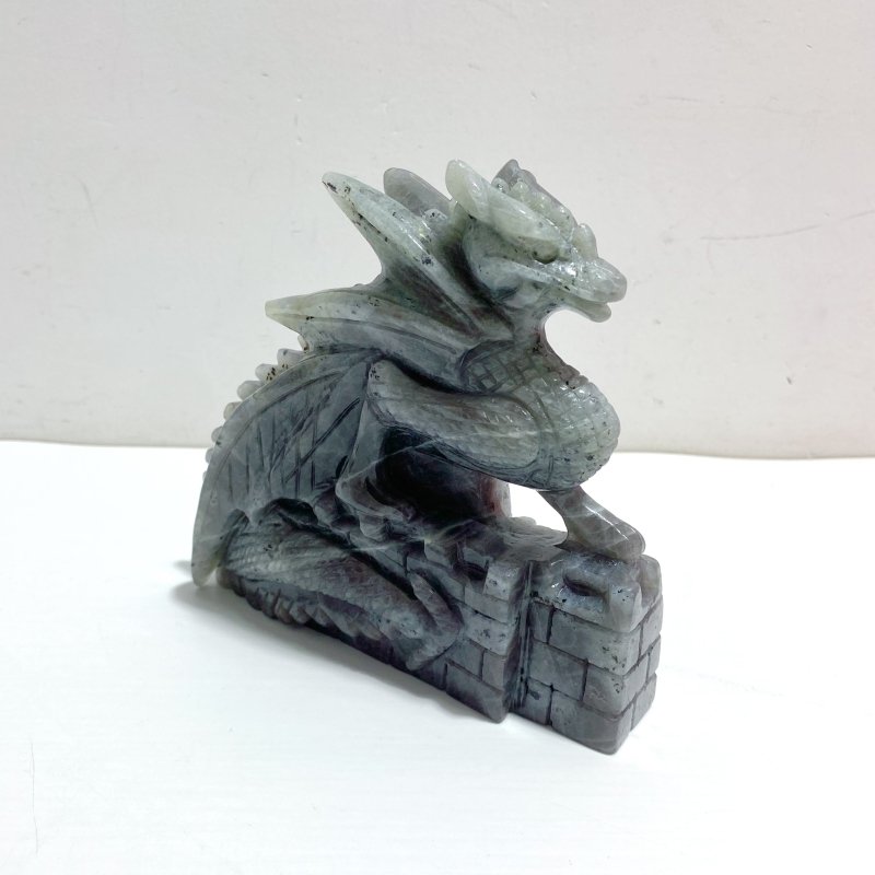 2 Pieces Beautiful Labradorite Flying Dragon Castle Carving -Wholesale Crystals