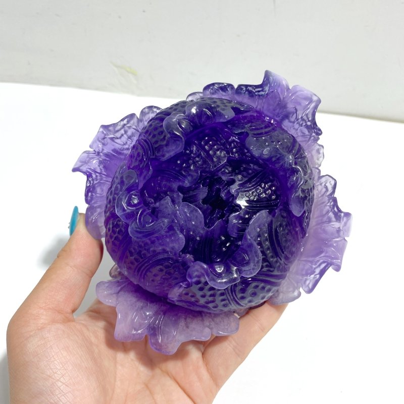 2 Pieces Beautiful Purple Fluorite Flower Carving 4 - Wholesale Crystals