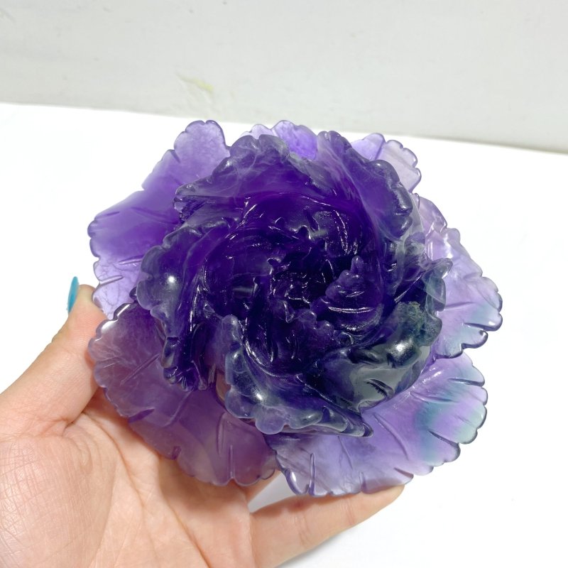 2 Pieces Beautiful Purple Fluorite Flower Carving 4 - Wholesale Crystals