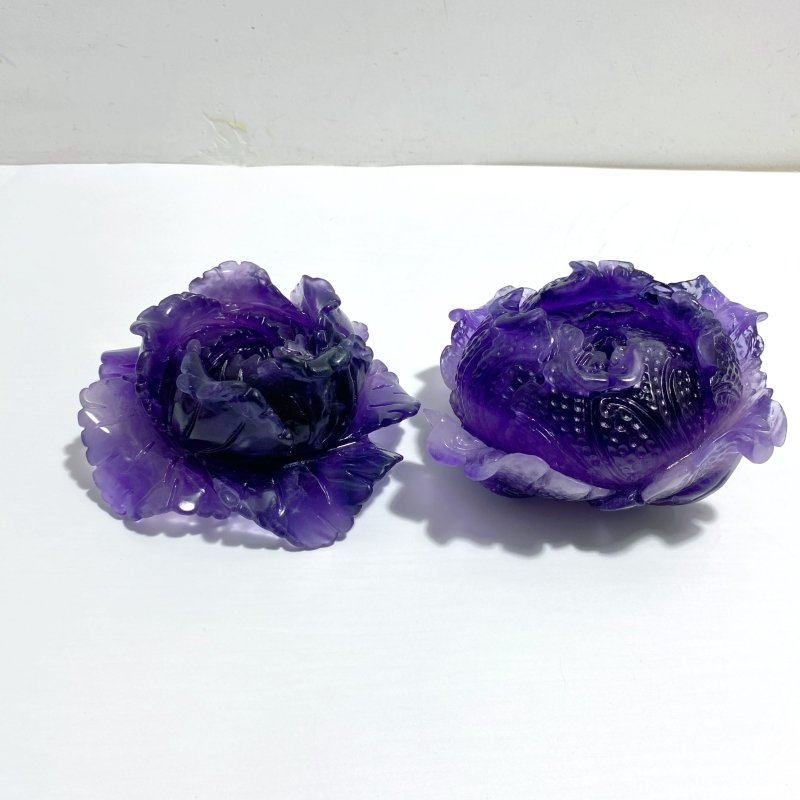 2 Pieces Beautiful Purple Fluorite Flower Carving 4 - Wholesale Crystals
