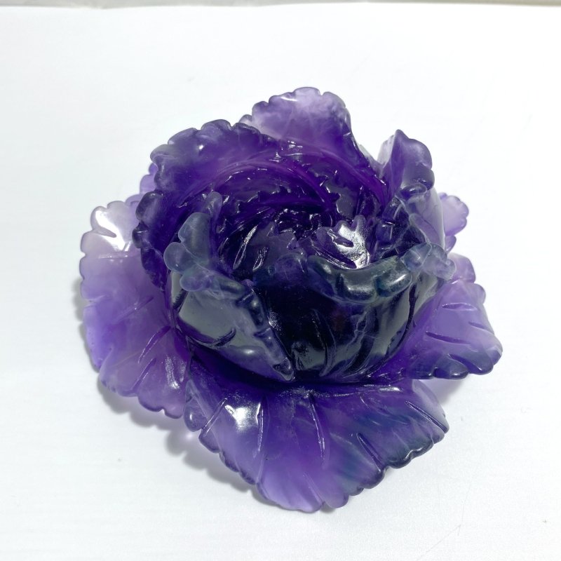 2 Pieces Beautiful Purple Fluorite Flower Carving 4 - Wholesale Crystals