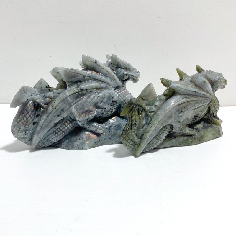 2 Pieces Labradorite Flying Dragon Castle Carving - Wholesale Crystals
