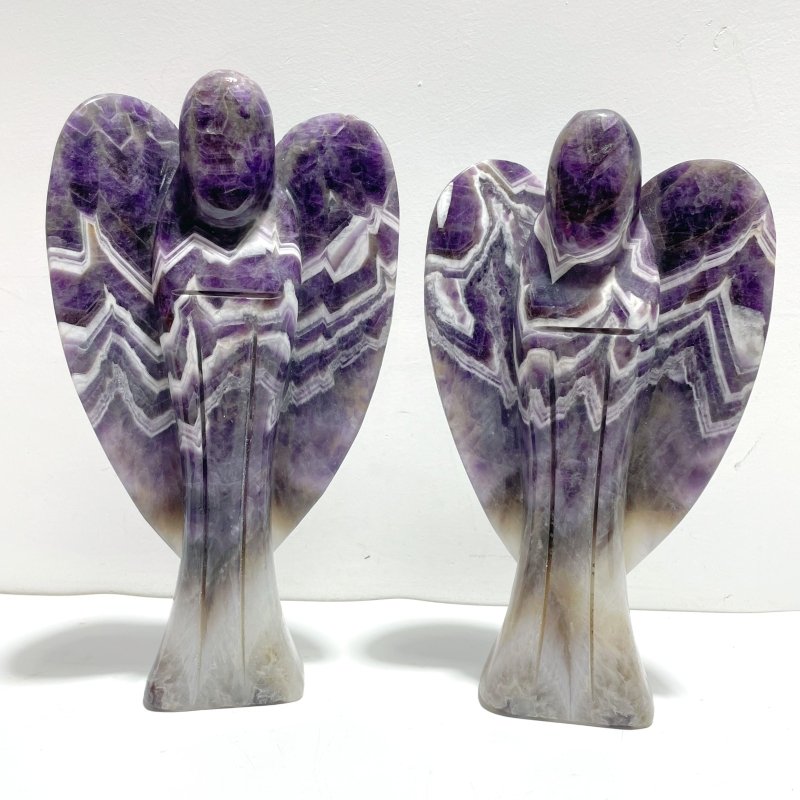 2 Pieces Large Chevron Amethyst Angel Carving - Wholesale Crystals