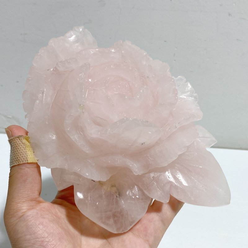 2 Pieces Rose Quartz Flower Carving With Stand -Wholesale Crystals