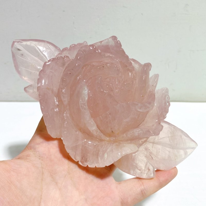 2 Pieces Rose Quartz Flower Carving With Stand -Wholesale Crystals