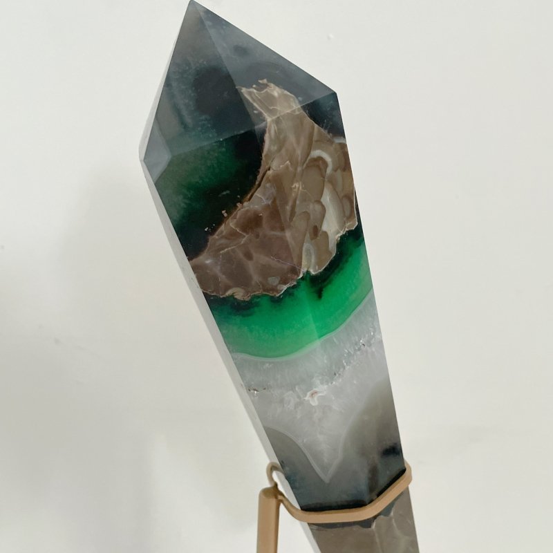 2 Pieces Volcano Agate Scepter Wand With Stand (UV Reactive) - Wholesale Crystals