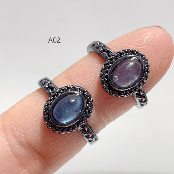 2 Styles Aquamarine Black Rings Wholesale - Wholesale Crystals