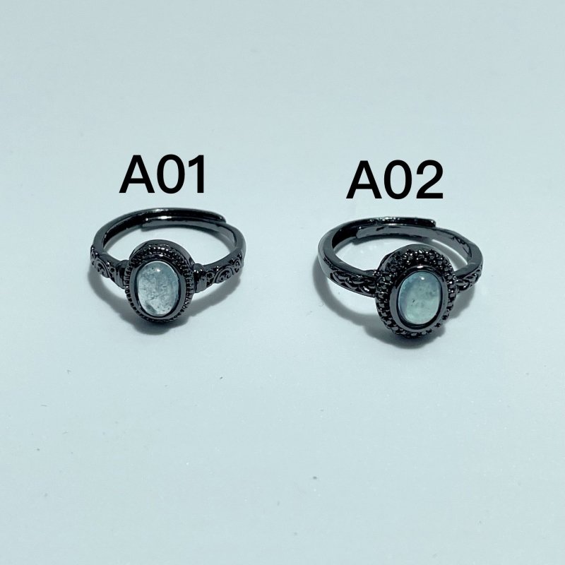 2 Styles Aquamarine Black Rings Wholesale - Wholesale Crystals