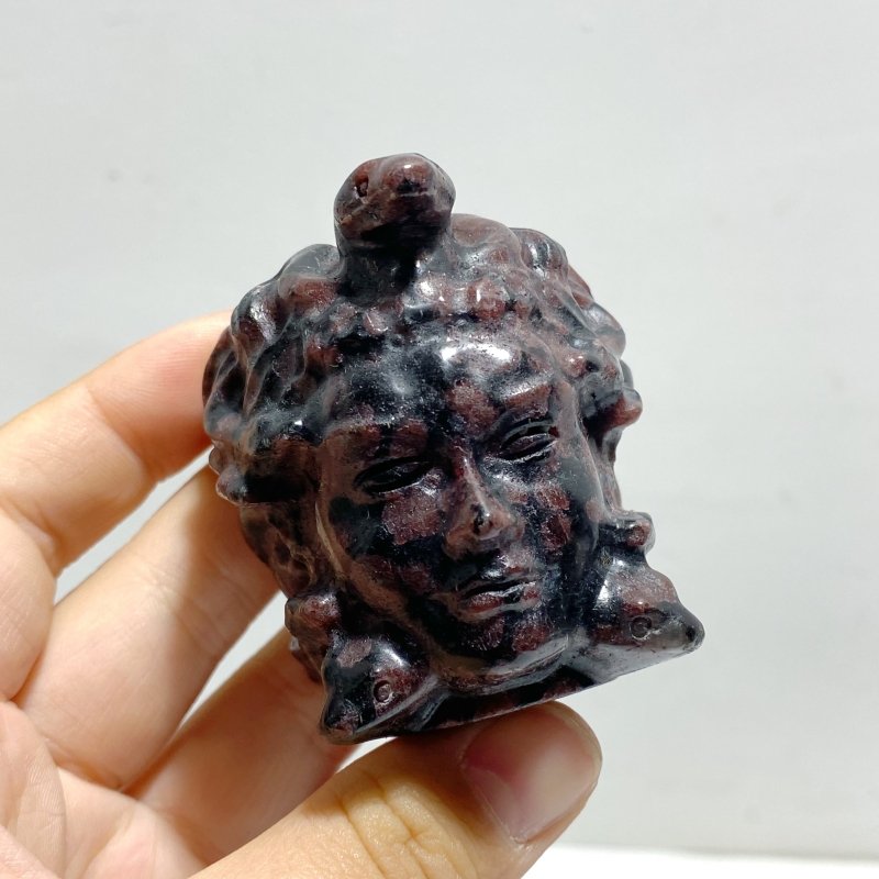 2 Types Medusa Carving Wholesale Garnet Larvikite - Wholesale Crystals