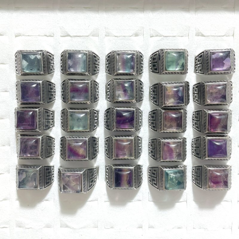 25 Pieces Colorful Fluorite Sugar Cube Ring - Wholesale Crystals