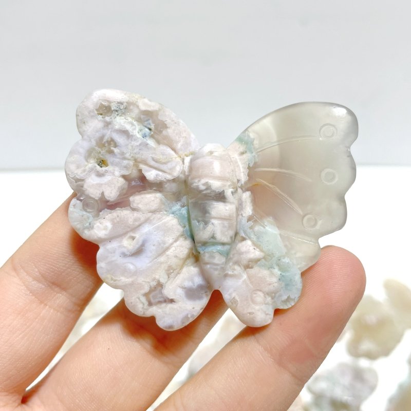 25 Pieces Sakura Flower Agate Butterfly Carving(Clearance) - Wholesale Crystals