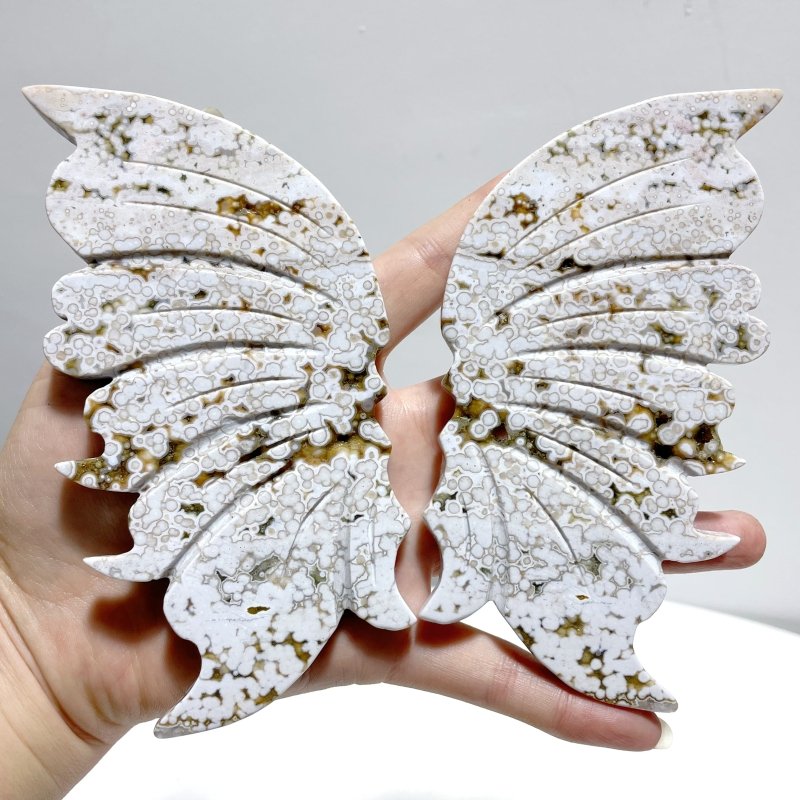 3 Pairs 8th Vein Ocean Jasper Butterfly Wing Carving With Stand 2 - Wholesale Crystals