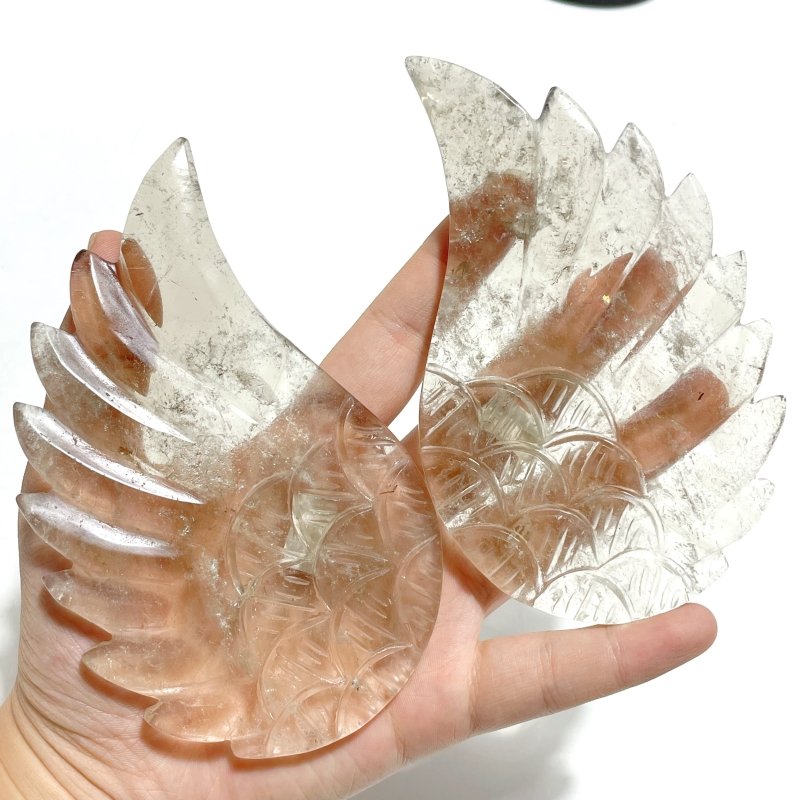 3 Pairs Angel Wing Carving With Stand Clear Quartz Smoky Quartz - Wholesale Crystals