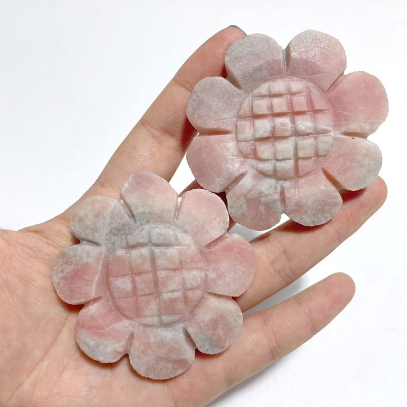 3 Pairs Beautiful Flower Carving With Stand Moss Agate Pink Opal Fluorite - Wholesale Crystals