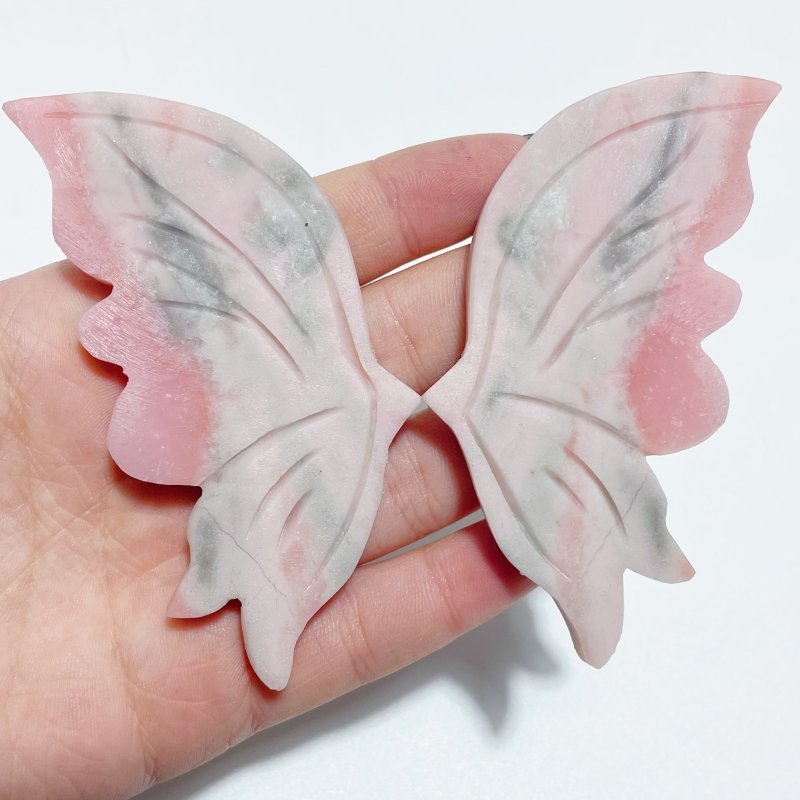 3 Pairs Cute Pink Opal Butterfly Wing Carving With Stand - Wholesale Crystals