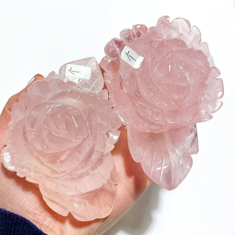 3 Pairs Rose Quartz Flower Carving With Stand - Wholesale Crystals