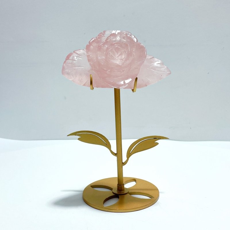 3 Pairs Rose Quartz Flower Carving With Stand - Wholesale Crystals