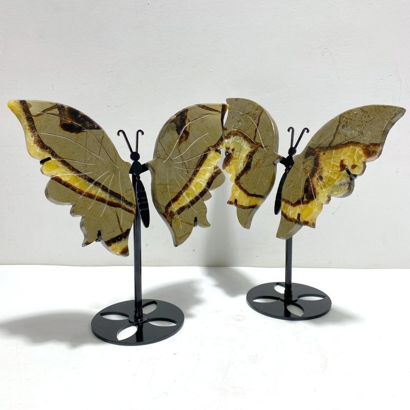 3 Pairs Septarium Butterfly Wing Carving With Stand 1 - Wholesale Crystals