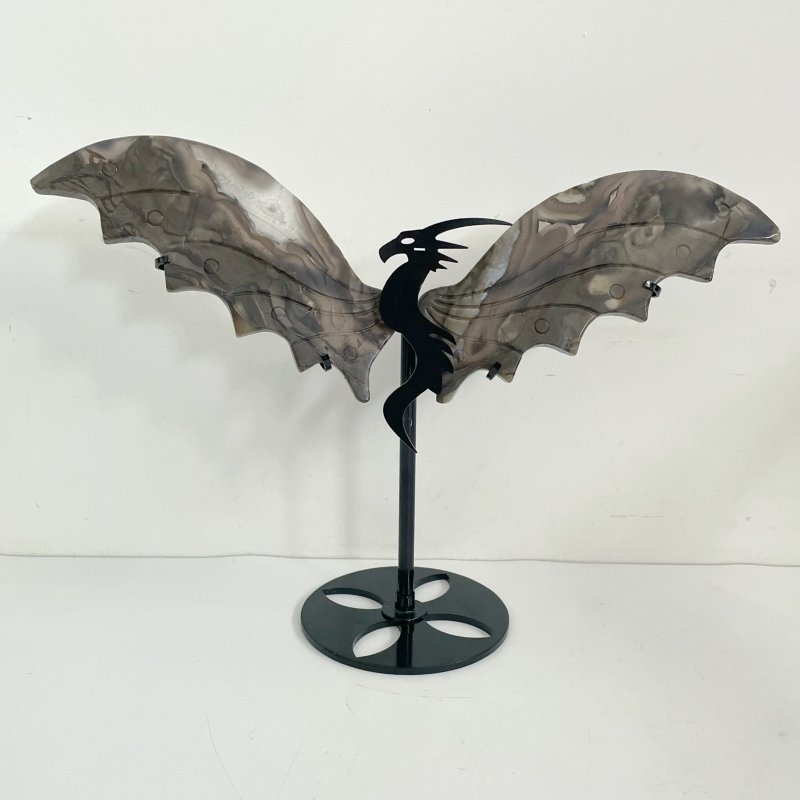 3 Pairs Volcano Agate Flying Dragon Carving With Stand (UV Reactive)1 - Wholesale Crystals