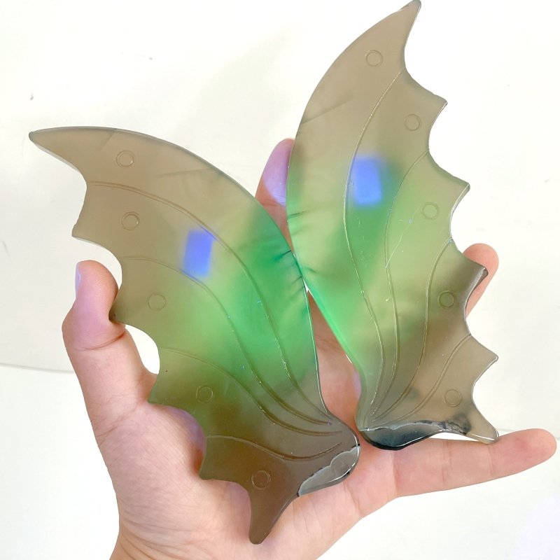 3 Pairs Volcano Agate Flying Dragon Carving With Stand (UV Reactive)2 - Wholesale Crystals