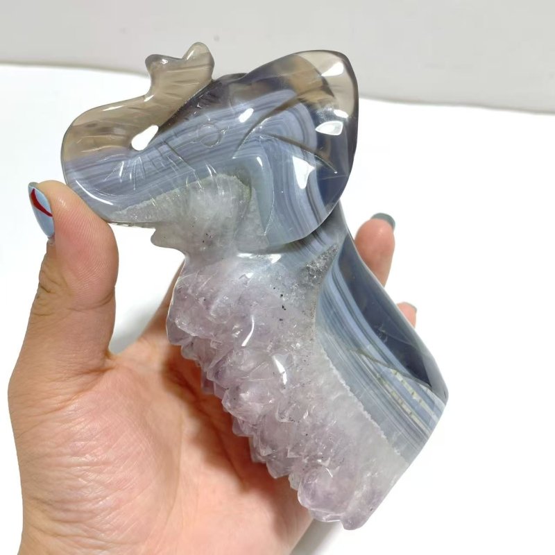 3 Pieces Amethyst Mixed Geode Druzy Agate Elephant Animal Carving A14 - Wholesale Crystals
