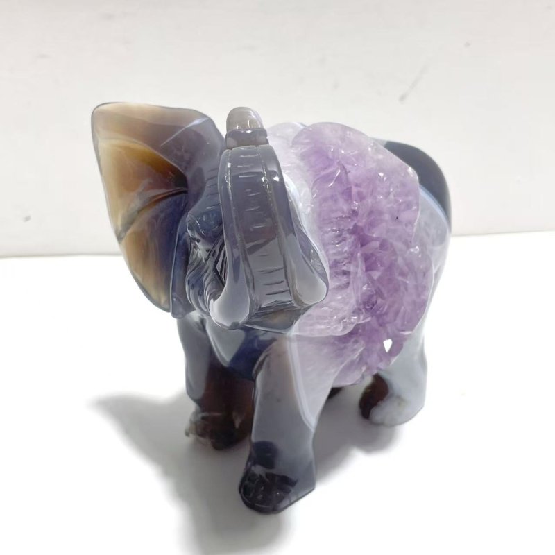 3 Pieces Amethyst Mixed Geode Druzy Agate Elephant Animal Carving A22 - Wholesale Crystals