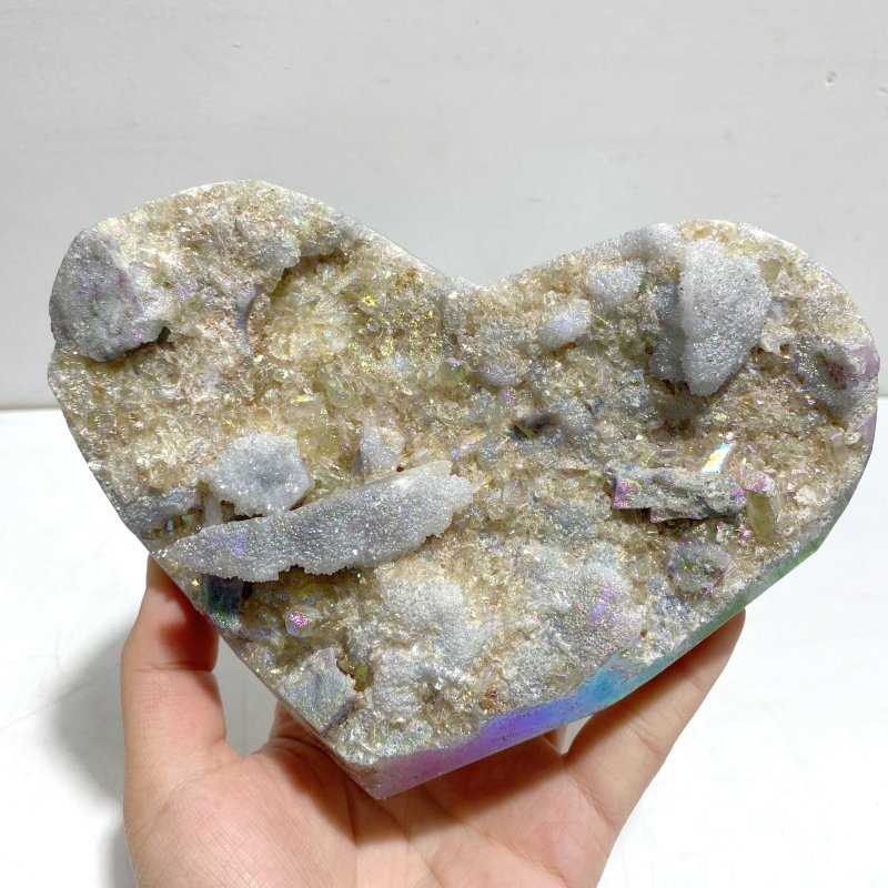3 Pieces Aura Quartz Cluster Heart With Stand 4 - Wholesale Crystals