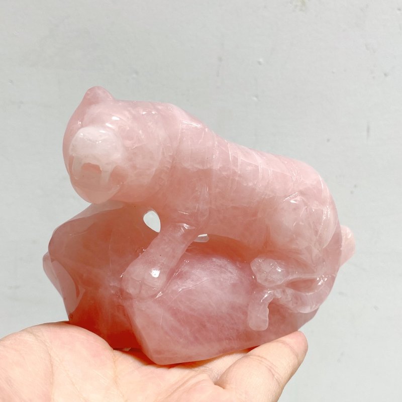 3 Pieces Beautiful Rose Quartz Leopard Carving -Wholesale Crystals