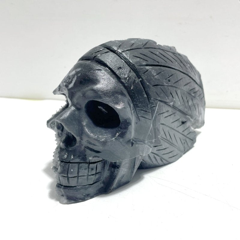 3 Pieces Black Clear Quartz Cluster Skull Carving - Wholesale Crystals