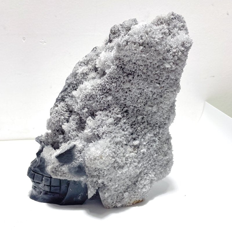 3 Pieces Black Clear Quartz Cluster Skull Carving - Wholesale Crystals