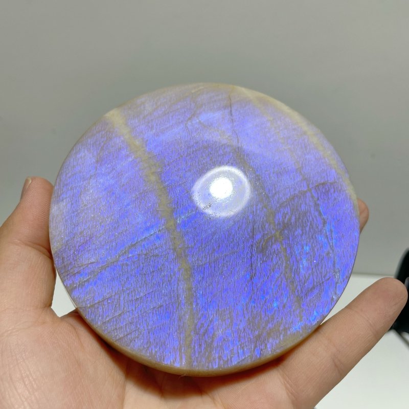 3 Pieces Blue Moonstone Round Plate Home Decor With Plastic Base - Wholesale Crystals