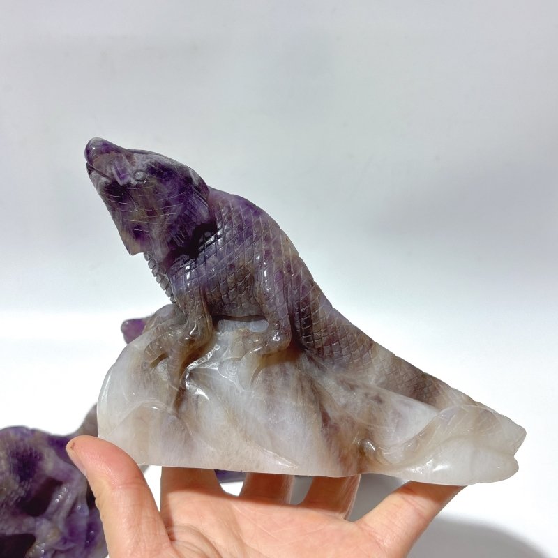 3 Pieces Chevron Amethyst Lizard Carving -Wholesale Crystals