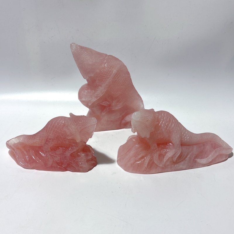 3 Pieces High Quality Rose Quartz Lizard Carving -Wholesale Crystals