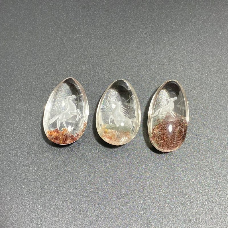 3 Pieces Horse Garden Quartz Inner Scene Carving -Wholesale Crystals
