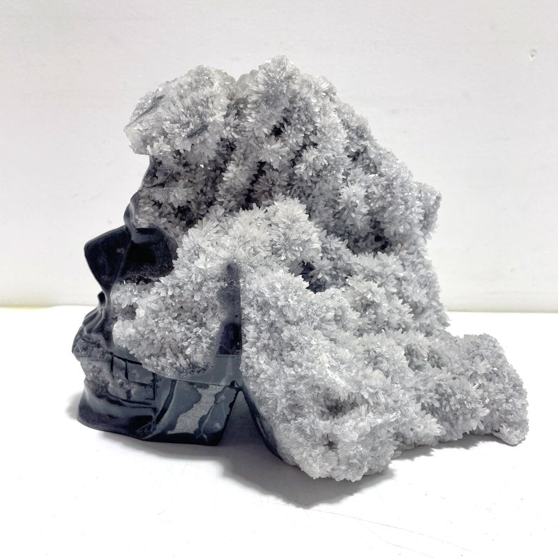 3 Pieces Large Black Clear Quartz Cluster Skull Carving - Wholesale Crystals