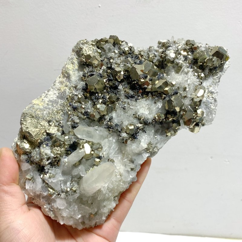 3 Pieces Large Pyrite Mixed Clear Quartz Cluster Specimen For Collection - Wholesale Crystals