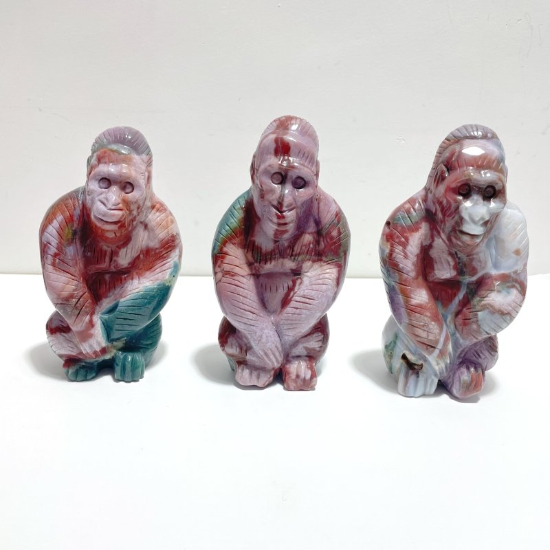 3 Pieces Ocean Jasper Chimpanzees Carving(Defect) Clearance - Wholesale Crystals