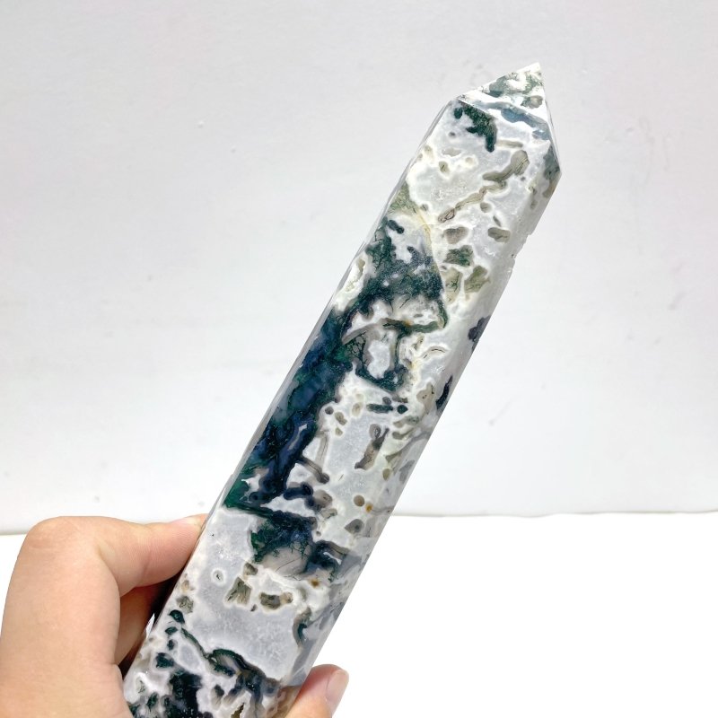 3 Pieces Tall Geode Druzy White Moss Agate Tower Points - Wholesale Crystals