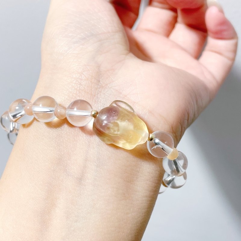 3 Types Fluorite Rabbit With Clear Quartz Bracelet Wholesale Original Design - Wholesale Crystals