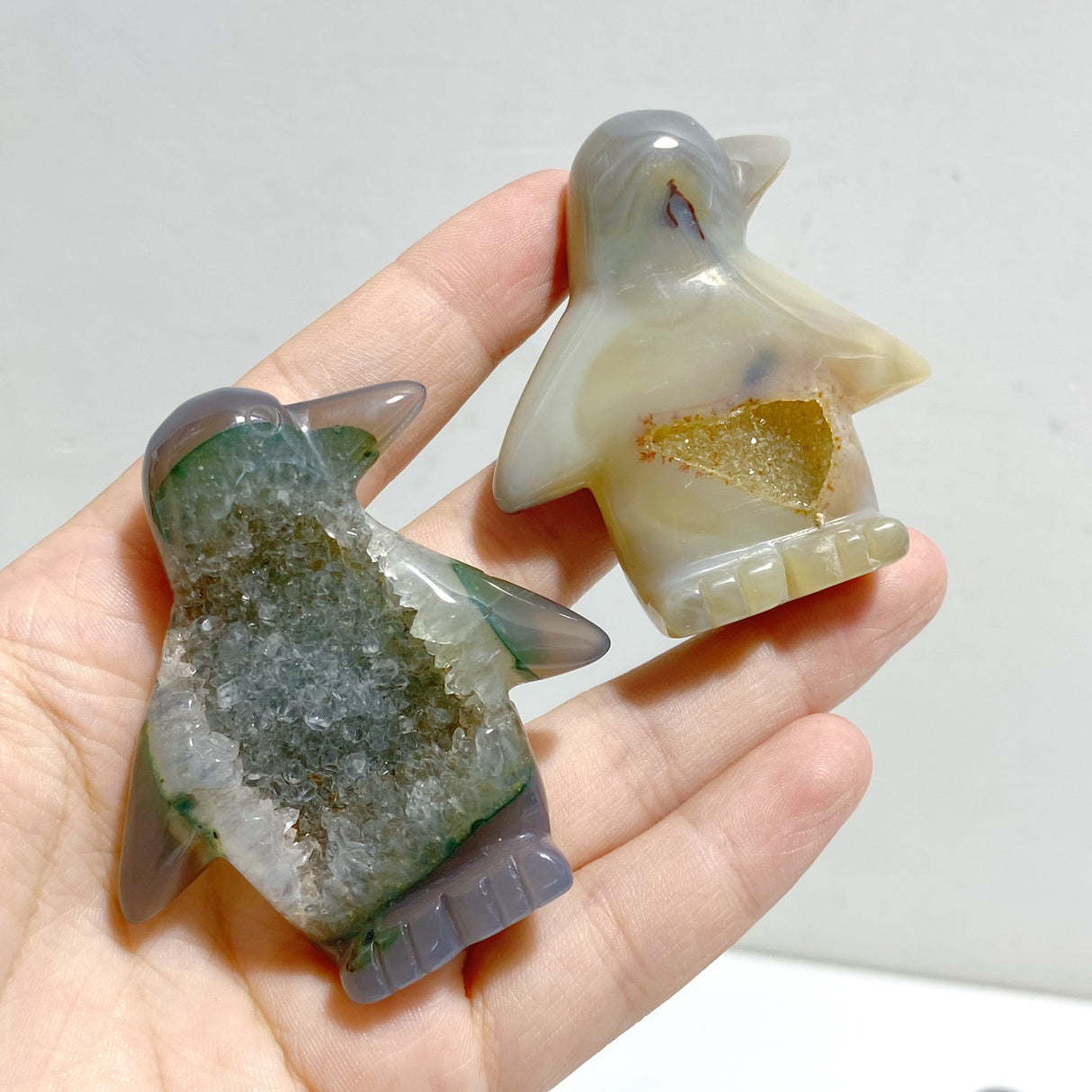 23 Pieces Geode Druzy Agate Penguin Carving