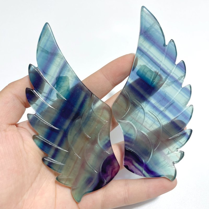4 Pairs Beautiful Rainbow Fluorite Pegasus Wing Crystal Carving With Stand - Wholesale Crystals