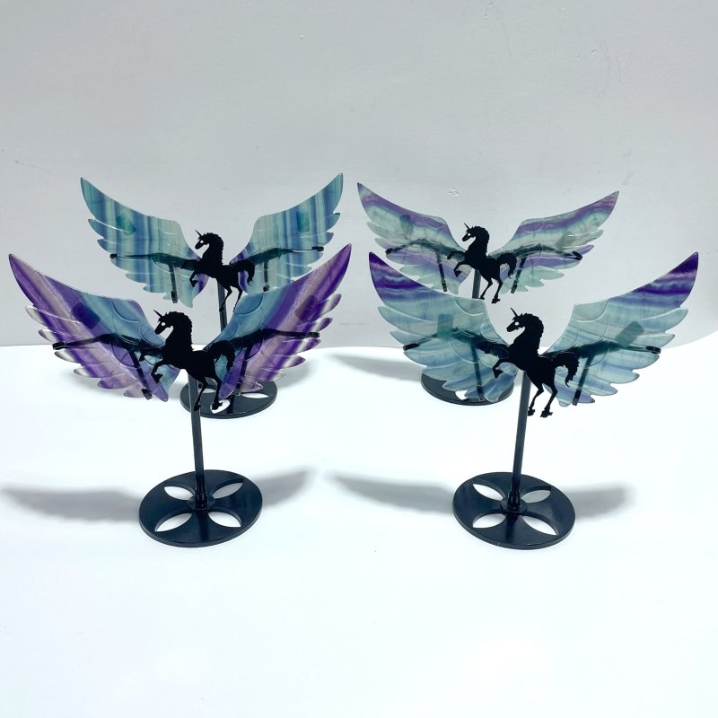 4 Pairs Beautiful Rainbow Fluorite Pegasus Wing Crystal Carving With Stand - Wholesale Crystals