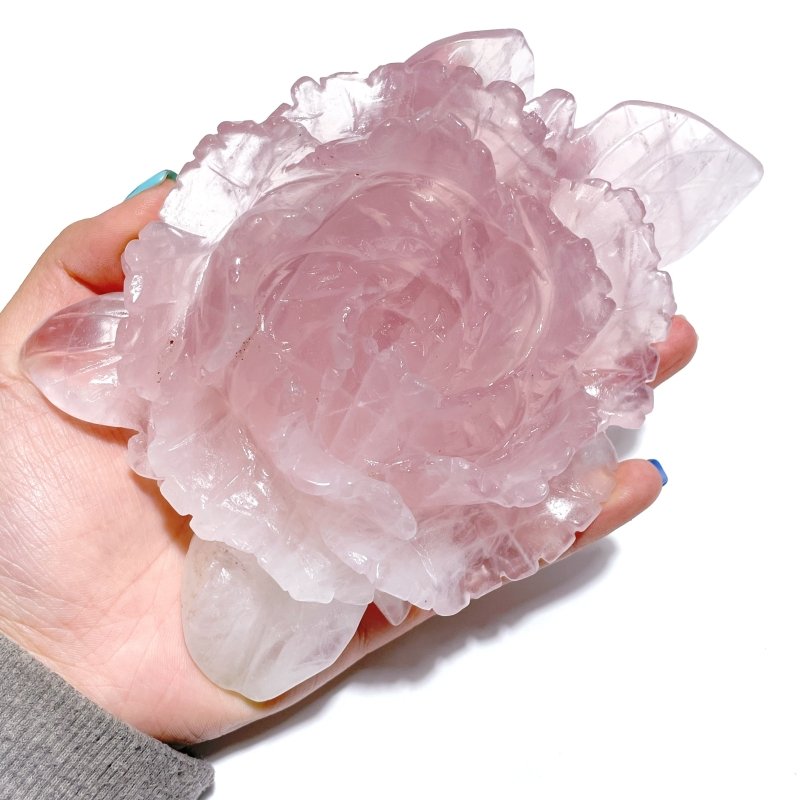 4 Pairs Beautiful Rose Quartz Flower Carving With Stand - Wholesale Crystals