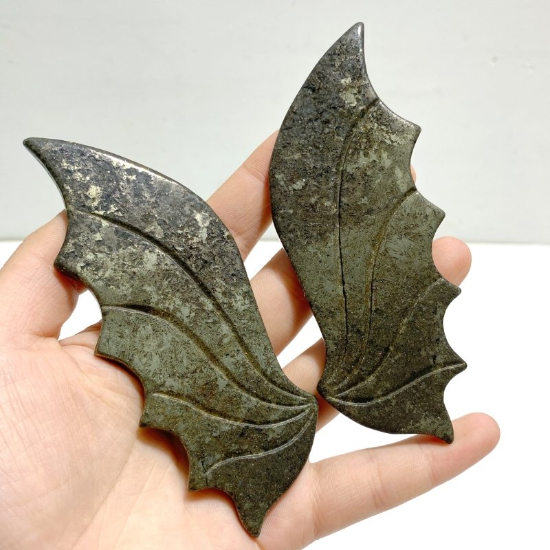 4 Pairs Pyrite Flying Dragon Wing Carving With Stand - Wholesale Crystals